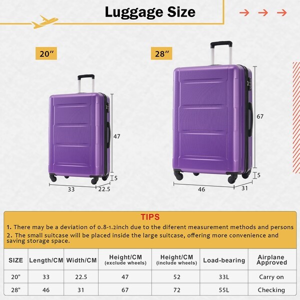 2 Piece Luggage Set with Bags And 20inch+28inch Lightweight